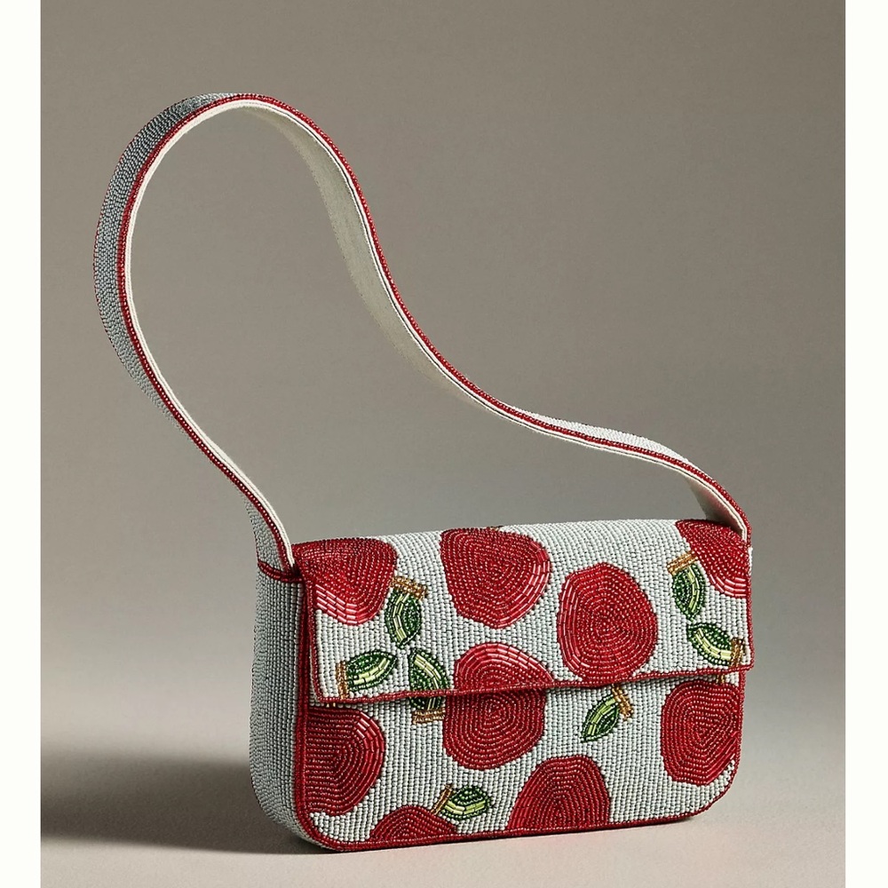 Elegant Red and White Beaded Women's Bag